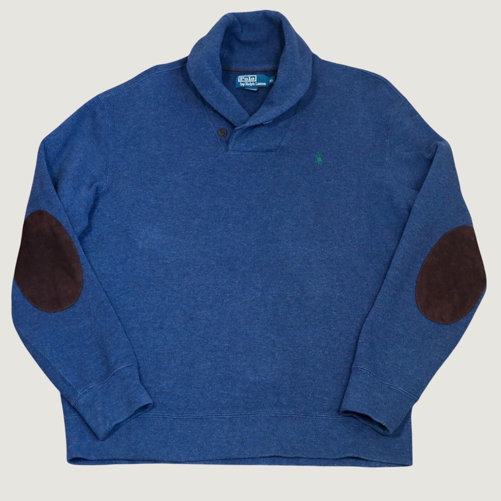 Polo Ralph Lauren Shawl Collar Navy Sweater Men's XL Elbow Patches Preppy Cotton